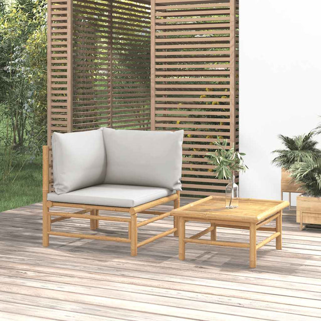 Vidaxl 2-delige loungeset met kussens bamboe lightgrijs