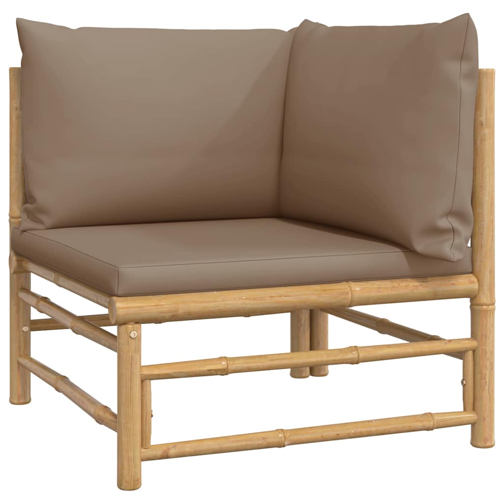 Vidaxl tuinhoekbank met kussens bamboe taupe