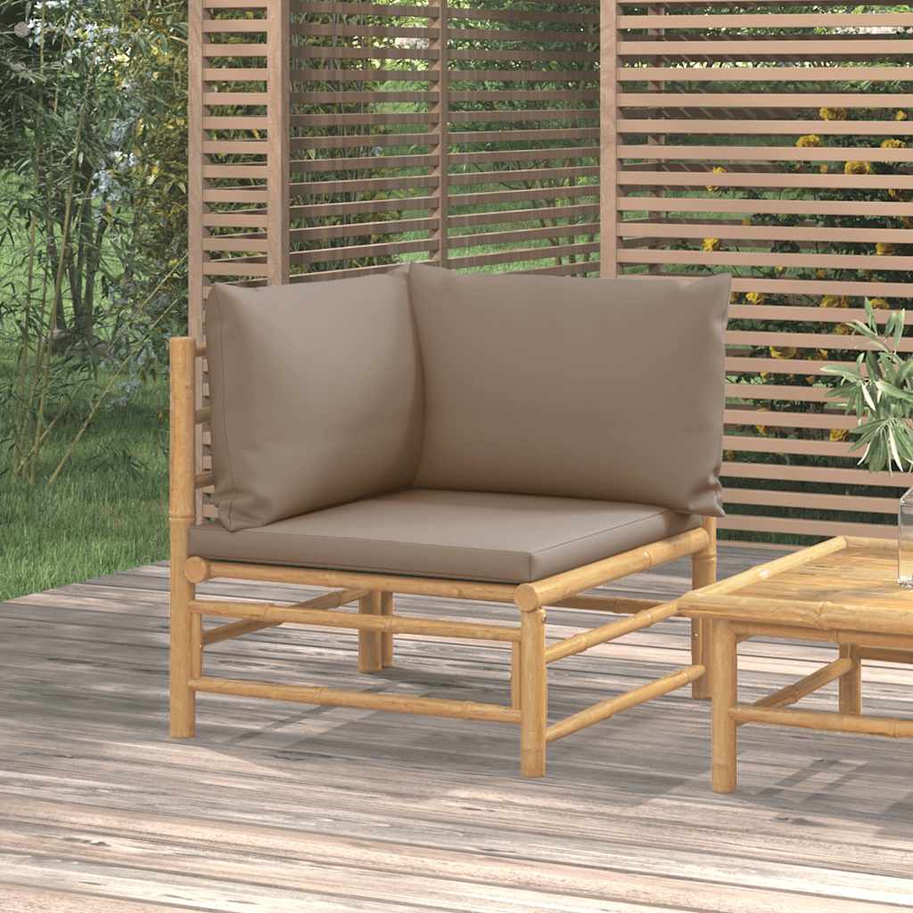 Vidaxl tuinhoekbank met kussens bamboe taupe