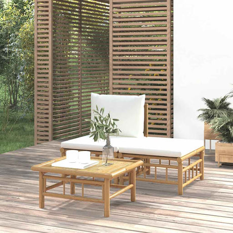 Vidaxl 3-delige loungeset met kussens bamboe crèmewit