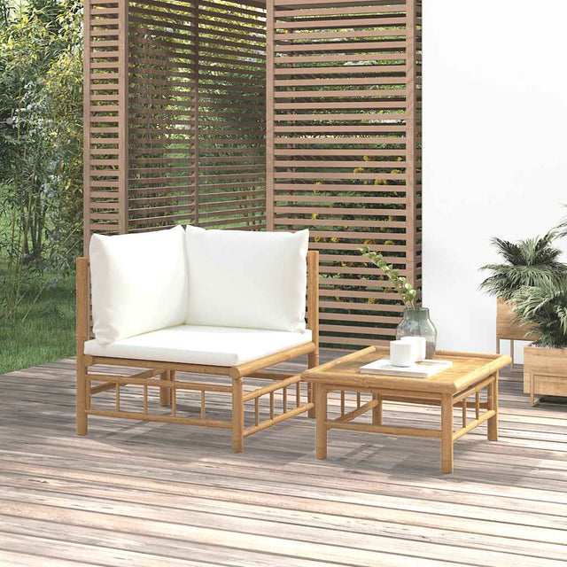 Vidaxl 2-delige loungeset met kussens bamboe crèmewit
