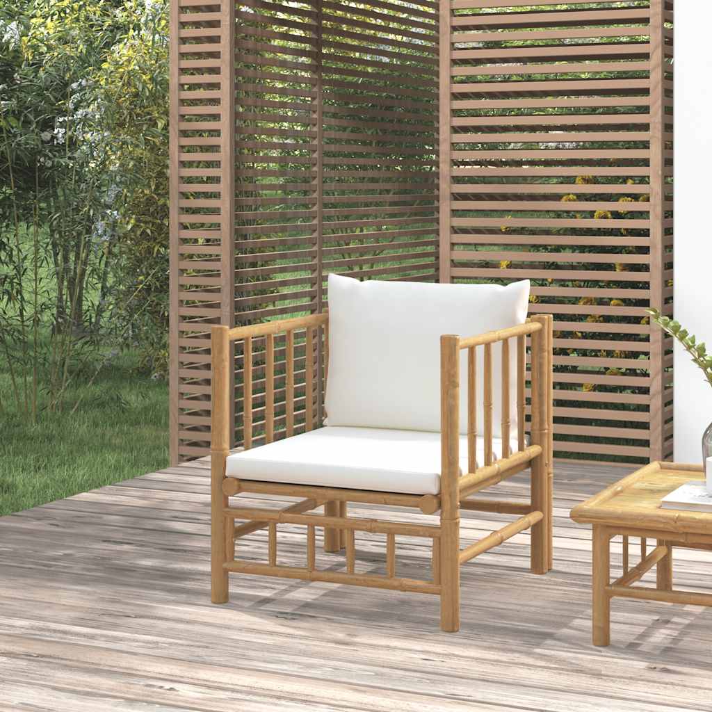 Vidaxl tuinbank met kussens bamboe crèmewit
