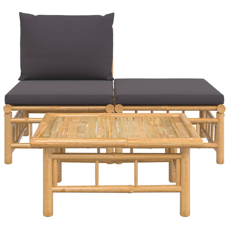 Vidaxl 3-delige loungeset met kussens bamboe donkergrijs