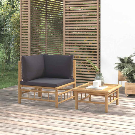 Vidaxl 2-delige loungeset met kussens bamboe donkergrijs