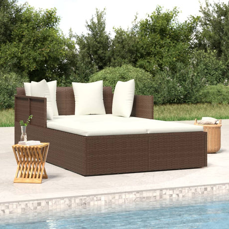 Vidaxl ligbed met kussens 182x118x63 cm poly rattan bruin
