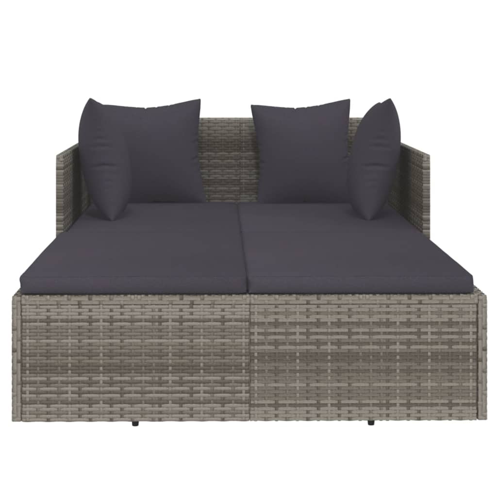 Vidaxl ligbed met kussens 182x118x63 cm poly rattan grijs