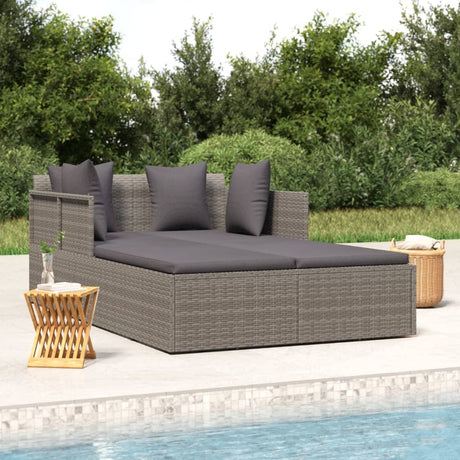 Vidaxl ligbed met kussens 182x118x63 cm poly rattan grijs
