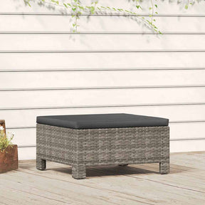 Vidaxl tuinvoetenbank met kussen grijs poly rattan