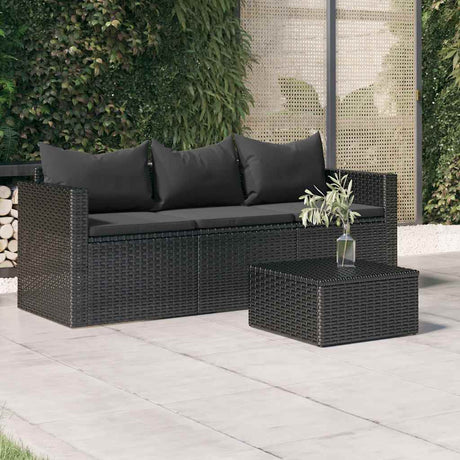Vidaxl tuinbank 3-zits met kussens poly rattan zwart