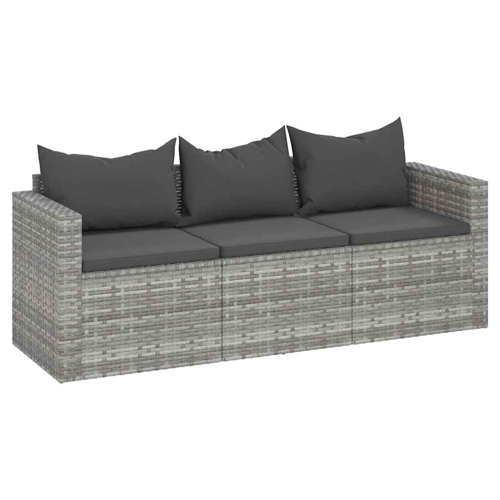 Vidaxl tuinbank 3-zits met kussens poly rattan grijs