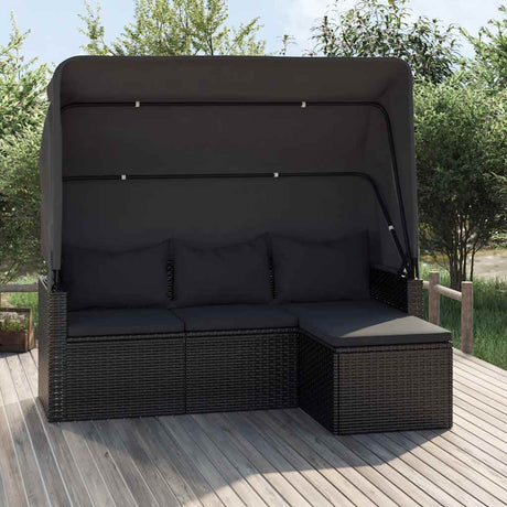 Vidaxl tuinbank 3-zits met dak en voetenbank poly rattan zwart