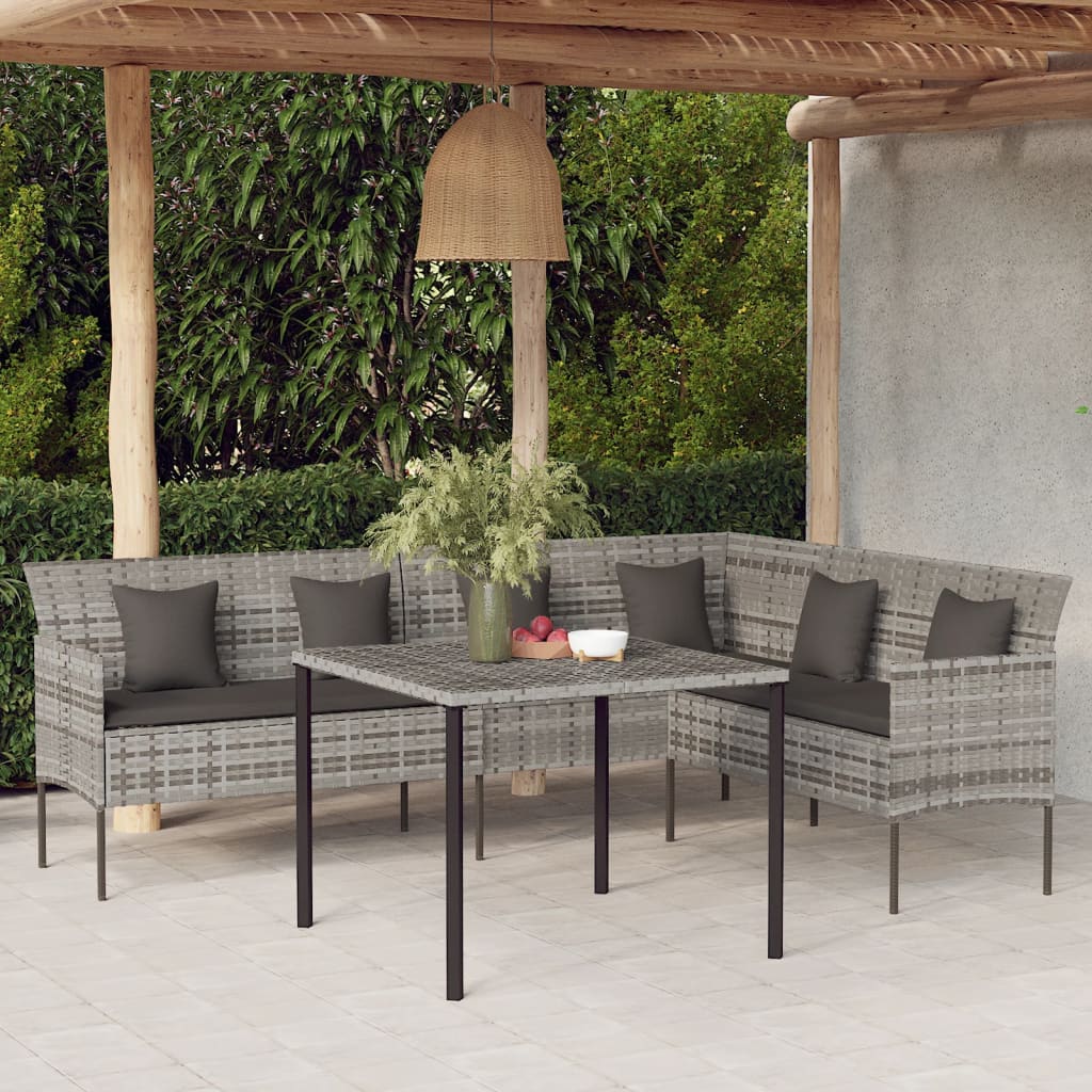 Vidaxl tuinbank l-vormig met kussens poly rattan grijs