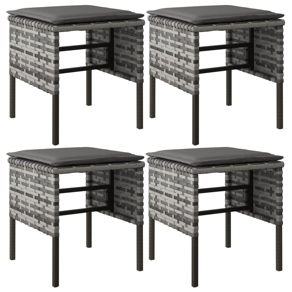 Vidaxl tuinvoetenbanken 4 st met kussens poly rattan grijs