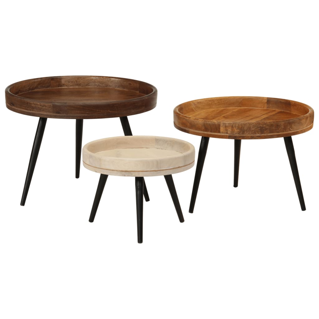 Vidaxl salontafels 3 st rond massief mangohout