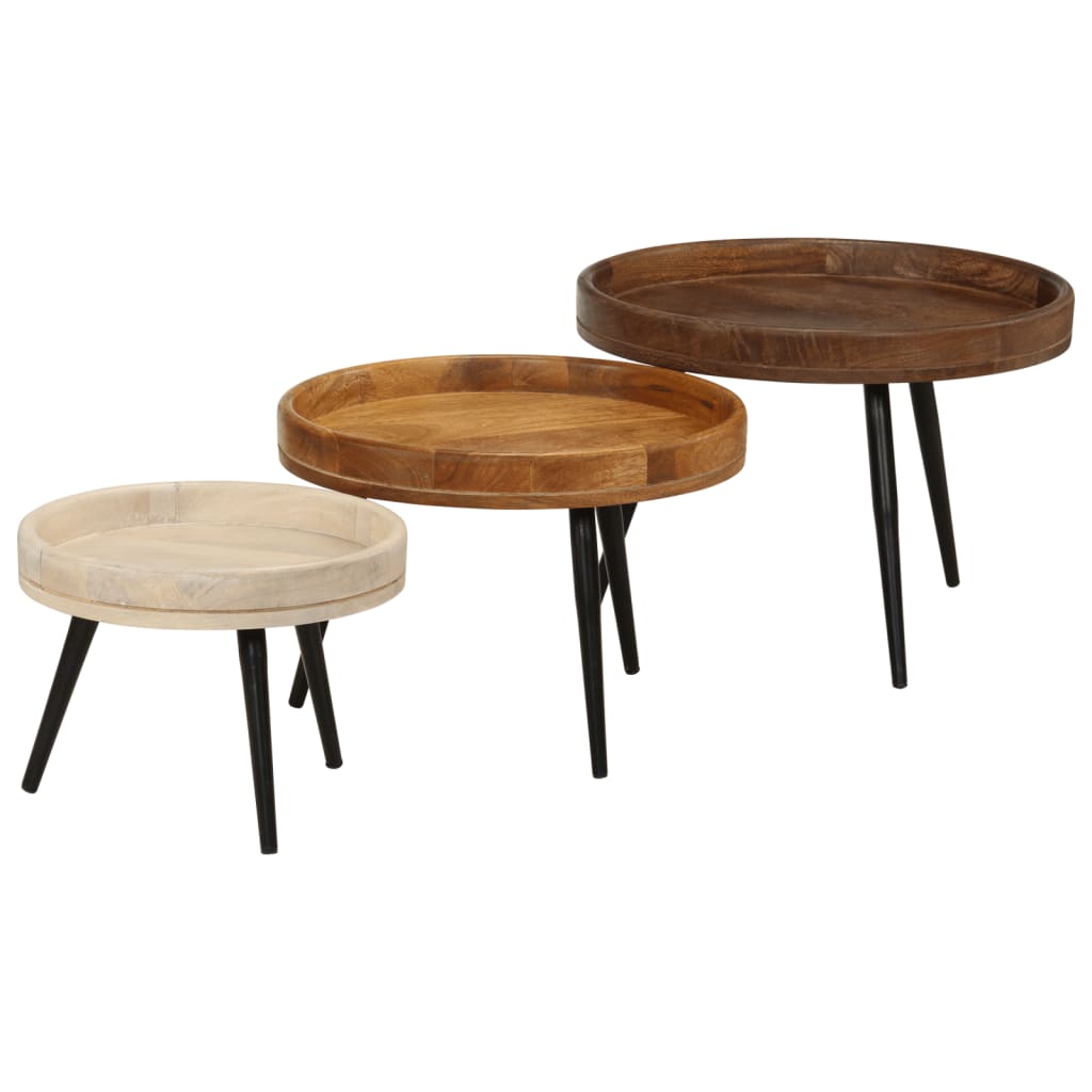 Vidaxl salontafels 3 st rond massief mangohout