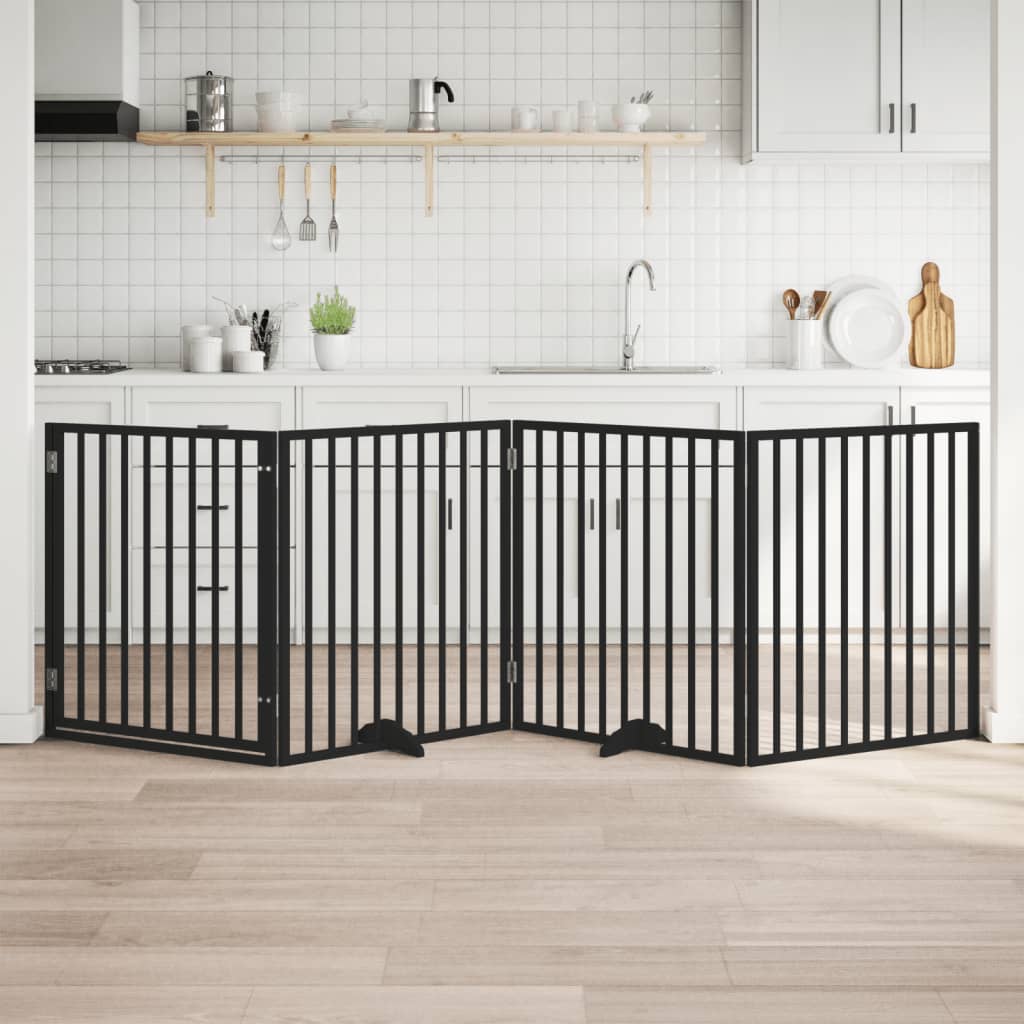 Vidaxl hondenhek inklapbaar 4 panelen 320 cm populierenhout zwart