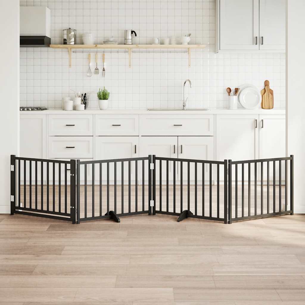 Vidaxl hondenhek inklapbaar 4 panelen 320 cm massief vurenhout zwart