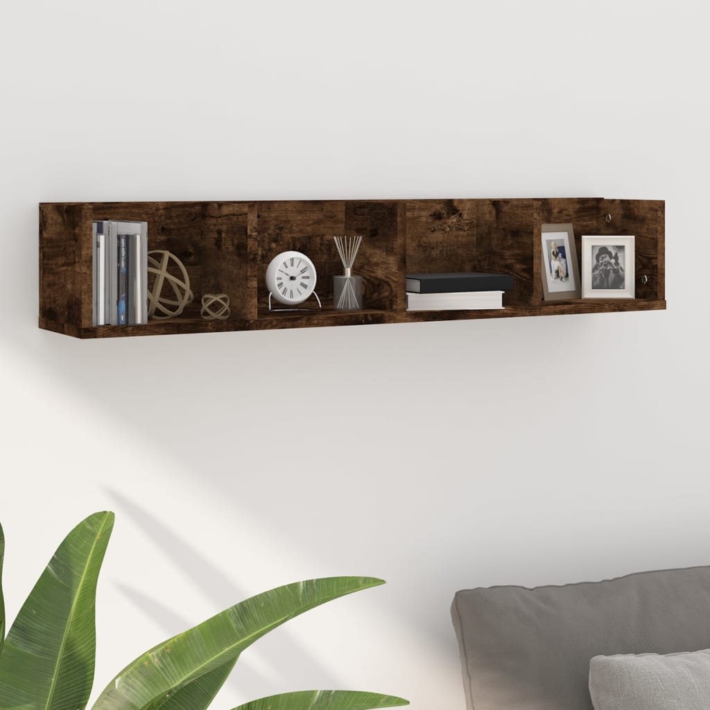 Vidaxl cd-wandschap 100x18x18 cm bewerkt hout gerookt eikenkleurig