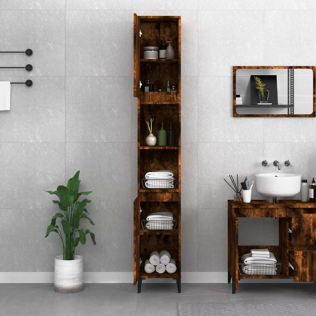 Vidaxl badkamerkast 30x30x190 cm bewerkt hout gerookt eikenkleurig