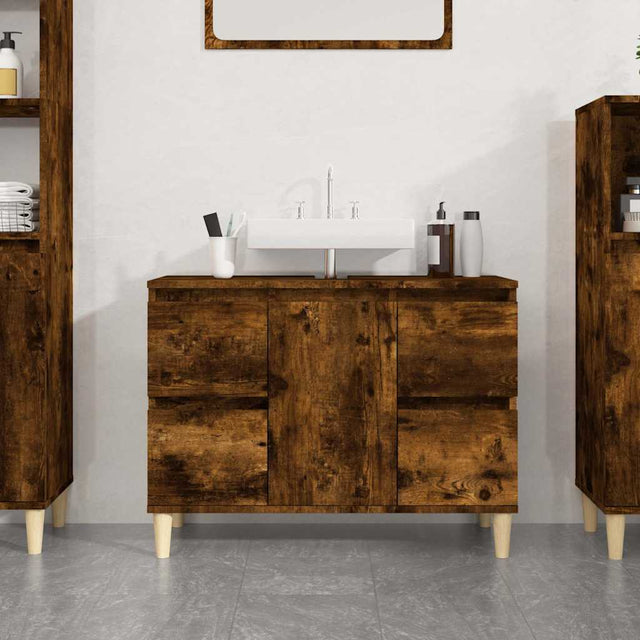 Vidaxl wastafelkast 80x33x60 cm bewerkt hout gerookt eikenkleurig