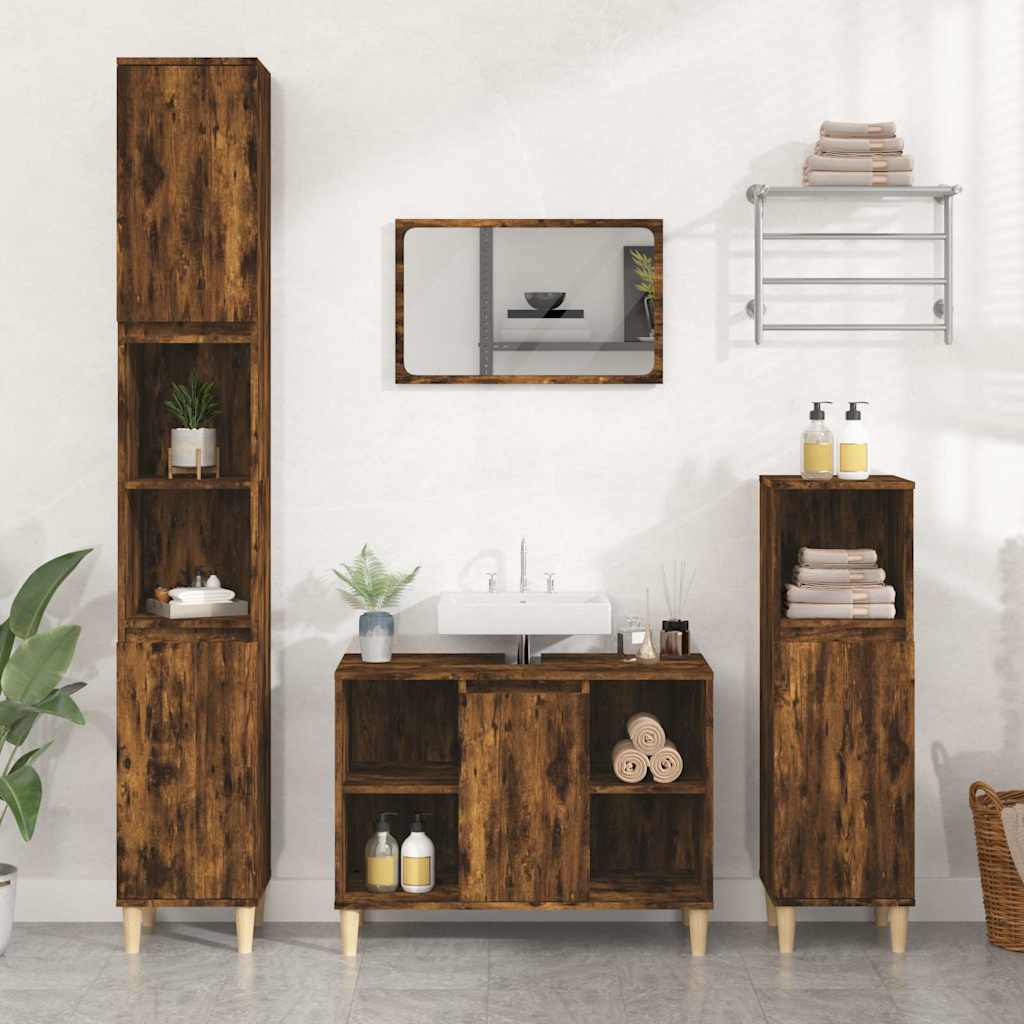 Vidaxl wastafelkast 80x33x60 cm bewerkt hout gerookt eikenkleurig