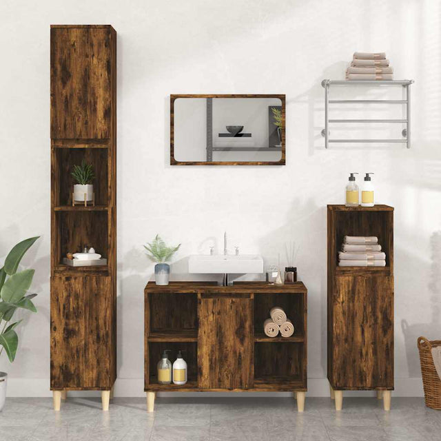 Vidaxl wastafelkast 80x33x60 cm bewerkt hout gerookt eikenkleurig