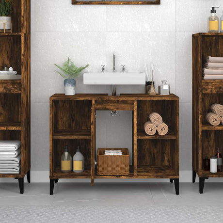 Vidaxl wastafelkast 80x33x60 cm bewerkt hout gerookt eikenkleurig