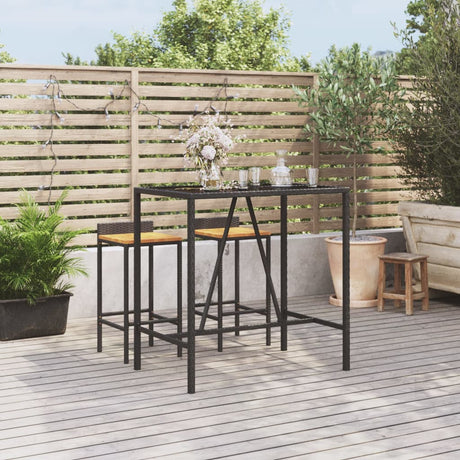 Vidaxl bartafel met glazen blad 110x70x110 cm poly rattan zwart