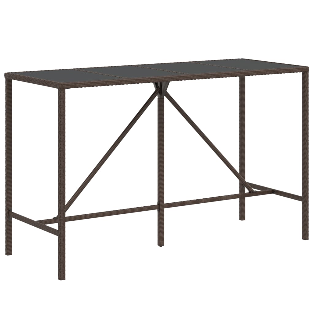 Vidaxl bartafel met glazen blad 180x70x110 cm poly rattan bruin