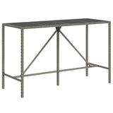 Vidaxl bartafel met glazen blad 180x70x110 cm poly rattan grijs