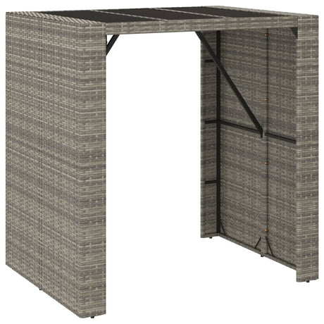 Vidaxl bartafel met glazen blad 105x80x110 cm poly rattan grijs