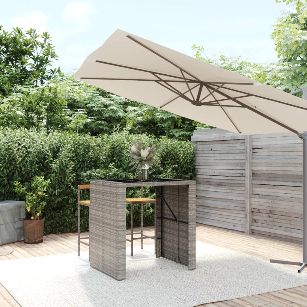 Vidaxl bartafel met glazen blad 105x80x110 cm poly rattan grijs