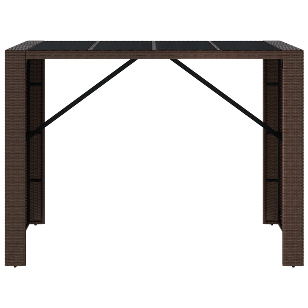 Vidaxl bartafel met glazen blad 145x80x110 cm poly rattan bruin
