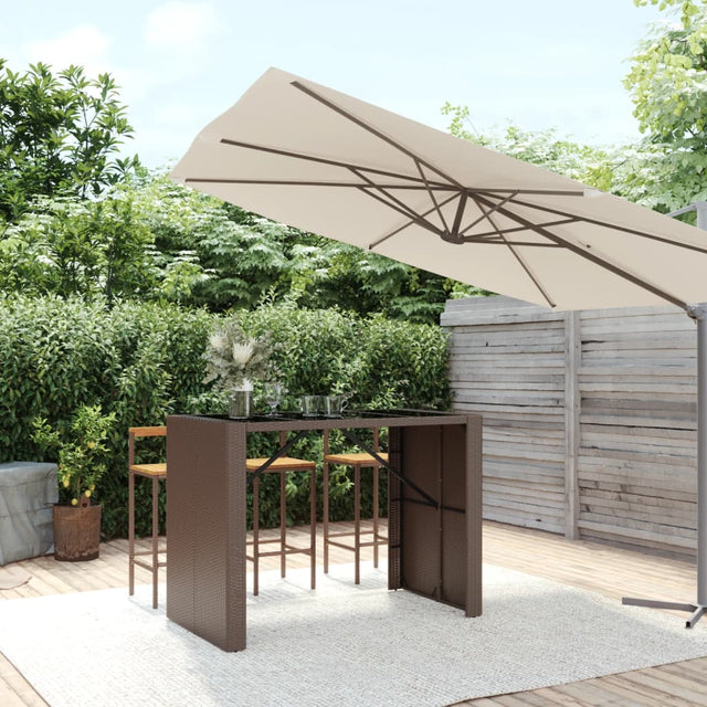 Vidaxl bartafel met glazen blad 145x80x110 cm poly rattan bruin