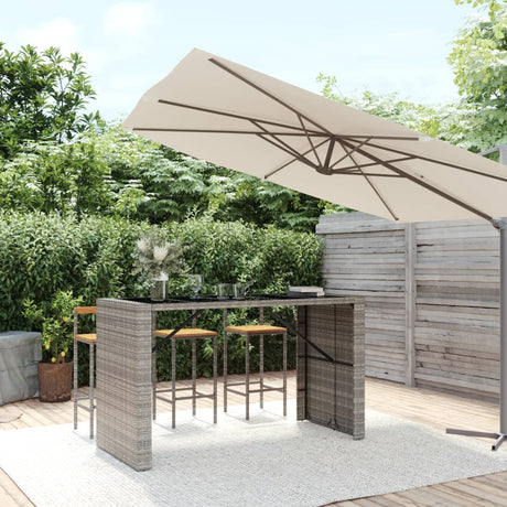 Vidaxl bartafel met glazen blad 185x80x110 cm poly rattan grijs