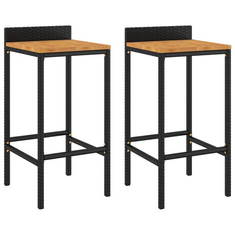 Vidaxl barkrukken 2 st poly rattan en massief acaciahout zwart