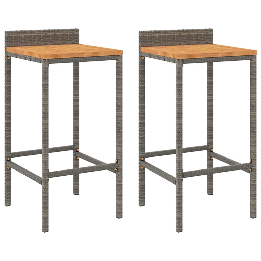Vidaxl barkrukken 2 st poly rattan en massief acaciahout grijs