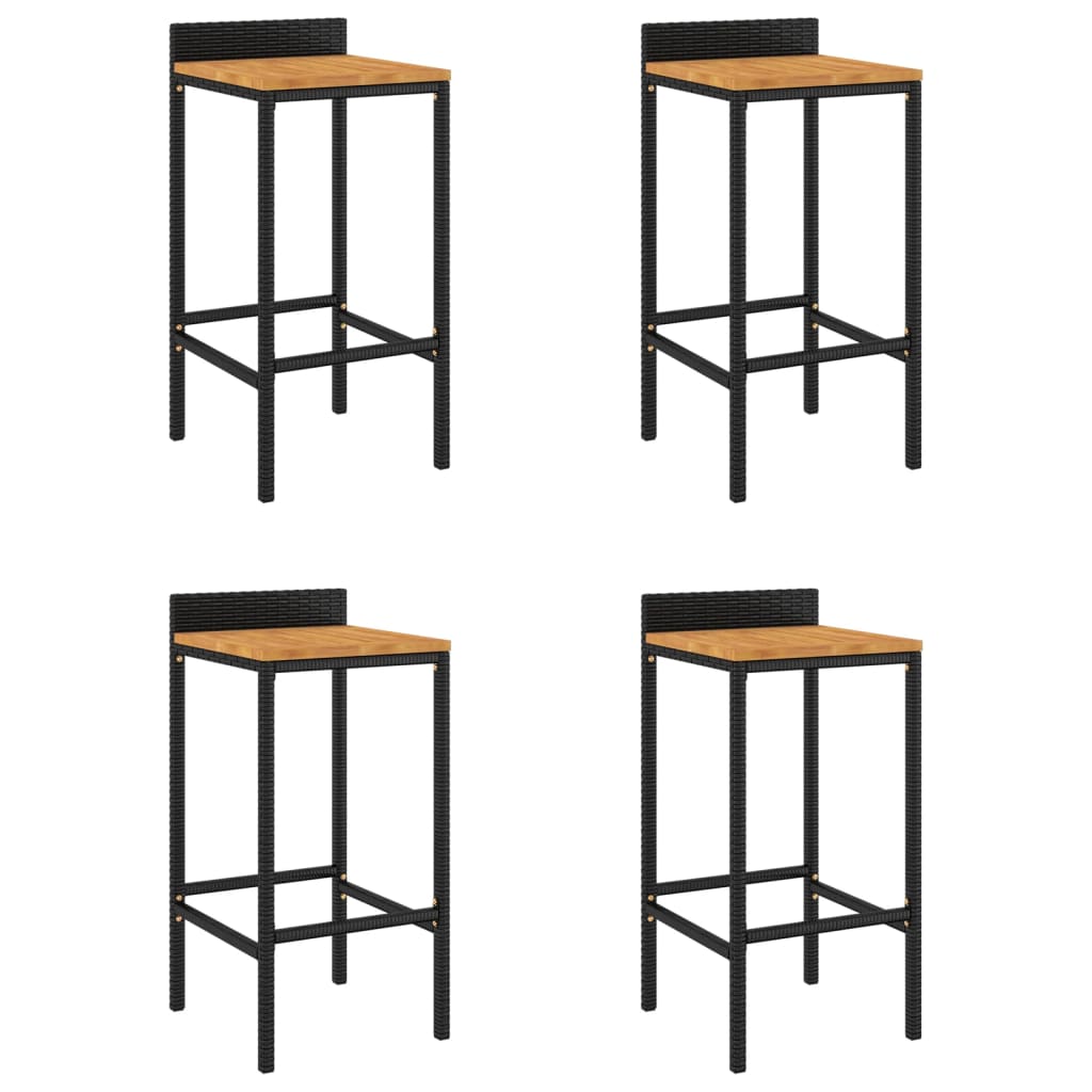Vidaxl barkrukken 4 st poly rattan en massief acaciahout zwart