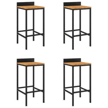 Vidaxl barkrukken 4 st poly rattan en massief acaciahout zwart