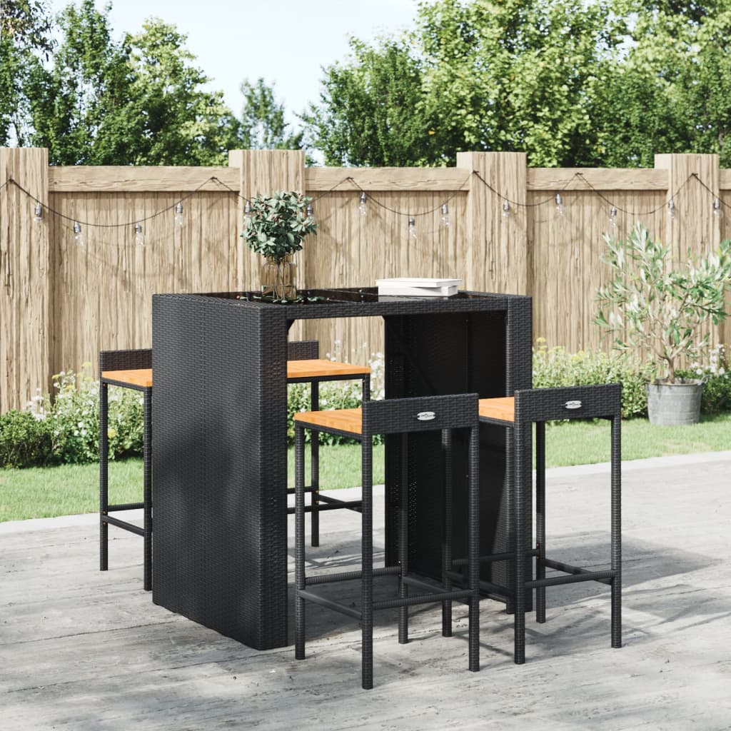 Vidaxl barkrukken 4 st poly rattan en massief acaciahout zwart