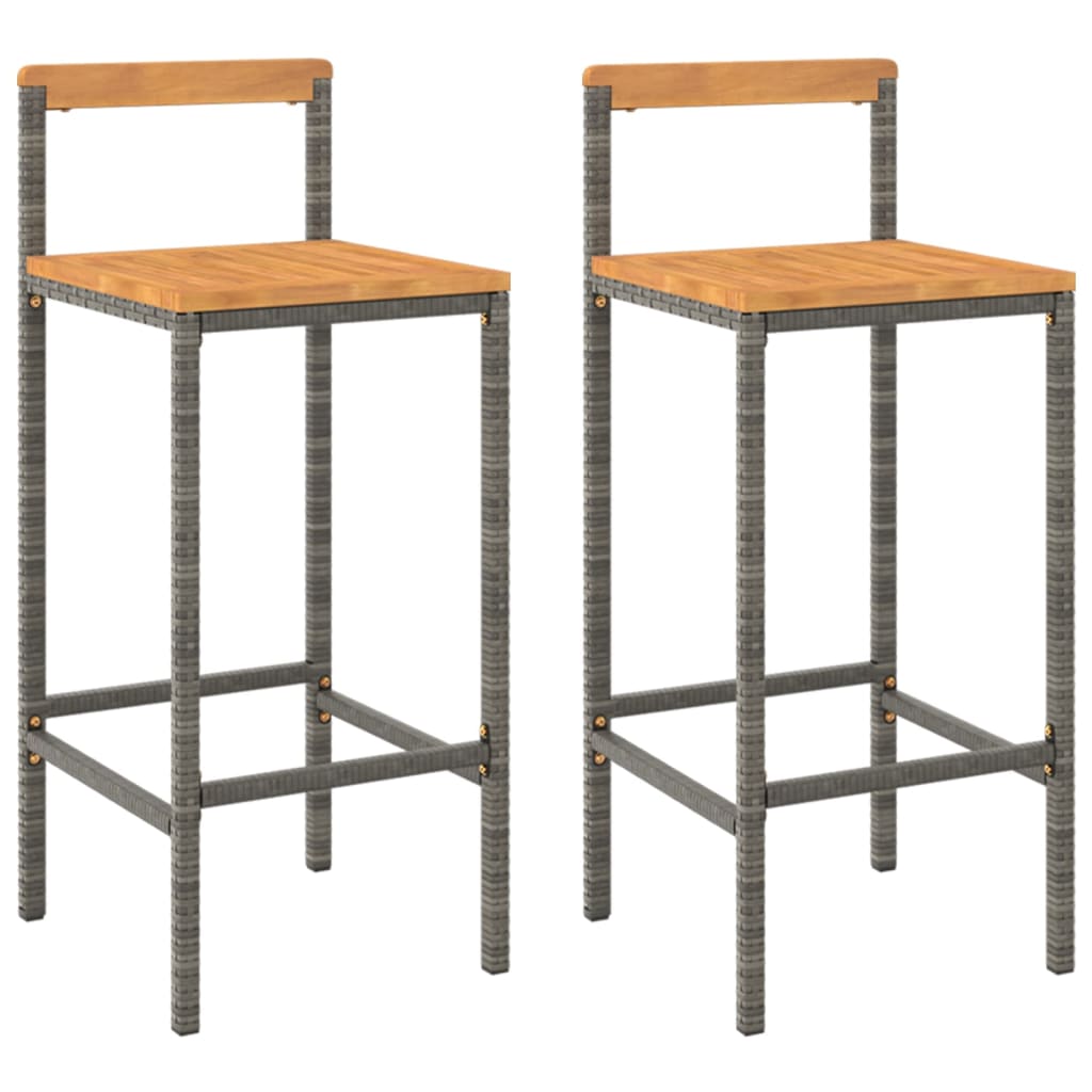Vidaxl barkrukken 2 st poly rattan en massief acaciahout grijs