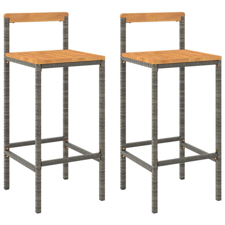 Vidaxl barkrukken 2 st poly rattan en massief acaciahout grijs