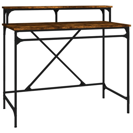 Vidaxl bureau 100x50x90 cm bewerkt hout en ijzer gerookt eikenkleurig