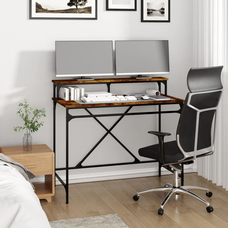 Vidaxl bureau 100x50x90 cm bewerkt hout en ijzer gerookt eikenkleurig