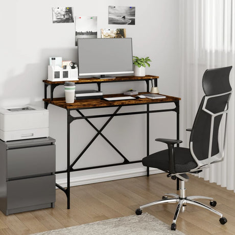 Vidaxl bureau 100x50x90 cm bewerkt hout en ijzer gerookt eikenkleurig