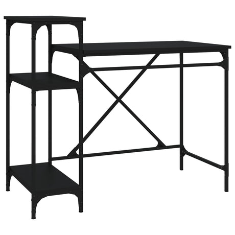Vidaxl bureau met schappen 105x50x90 cm bewerkt hout en ijzer zwart