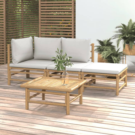 Vidaxl 4-delige loungeset met kussens bamboe lichtgrijs