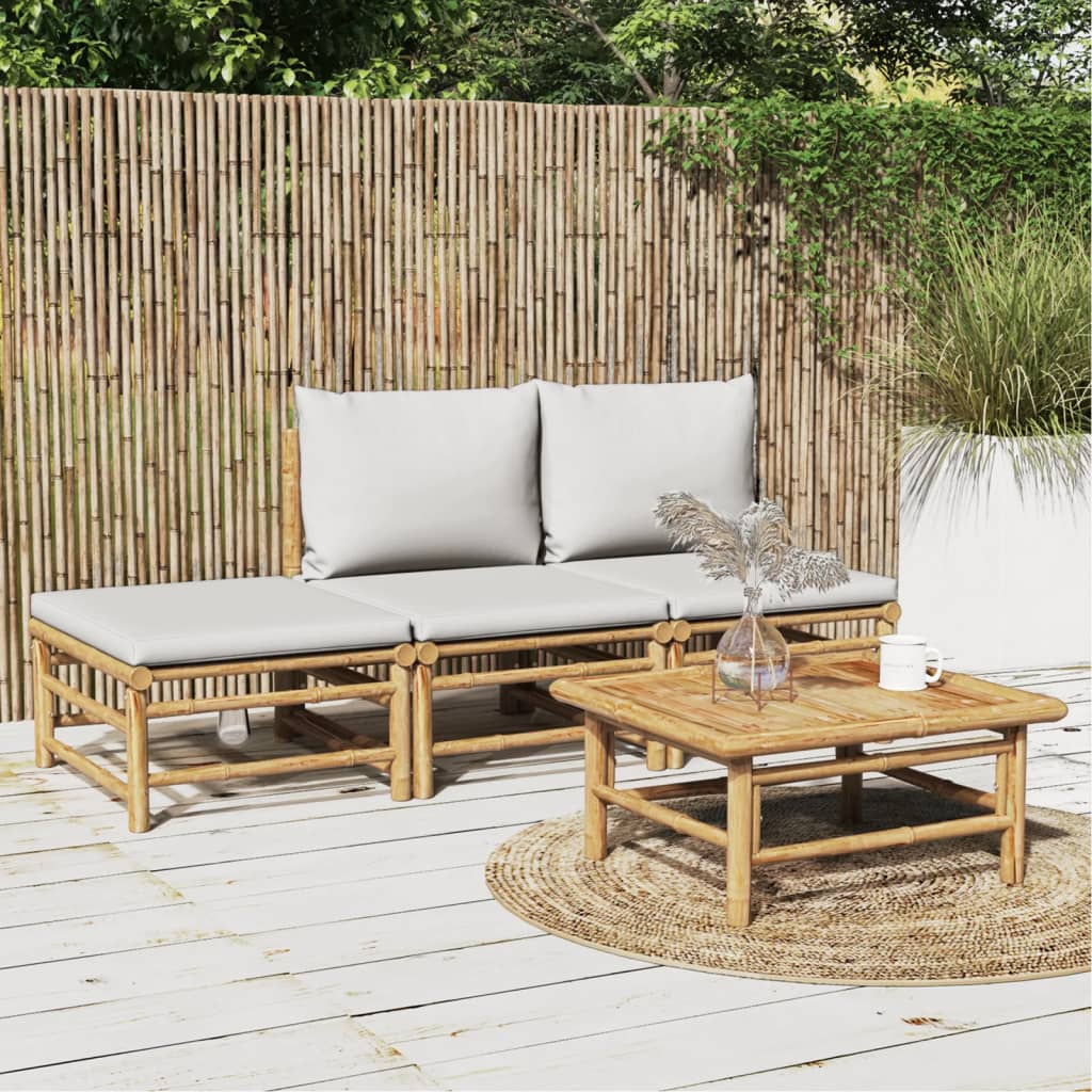 Vidaxl 4-delige loungeset met kussens bamboe lichtgrijs