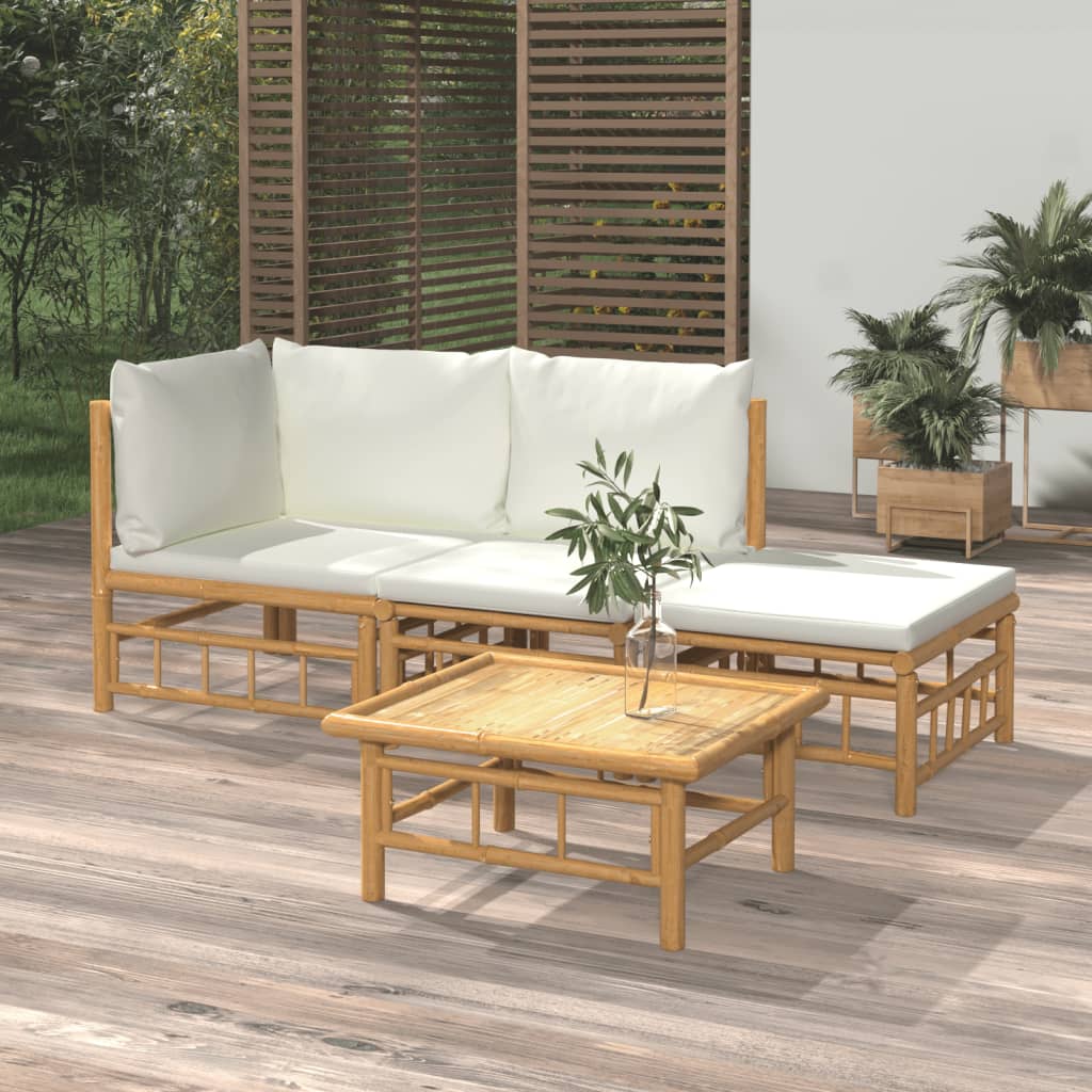 Vidaxl 4-delige loungeset met kussens bamboe crèmewit