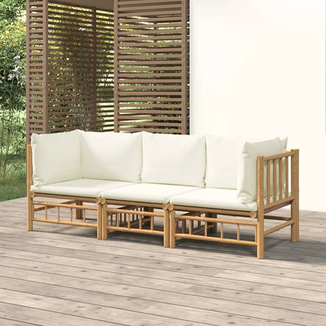 Vidaxl 3-delige loungeset met kussens bamboe crèmewit